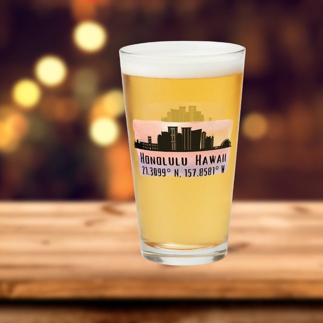 Honolulu Skyline Latitude and Longitude Pint Glass (Creator Uploaded)