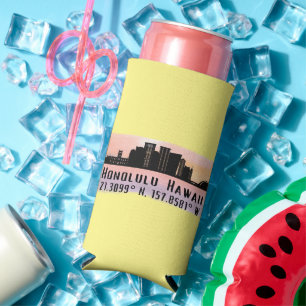 Honolulu Skyline Latitude and Longitude  Seltzer Can Cooler