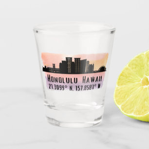 Honolulu Skyline Latitude and Longitude  Shot Glass