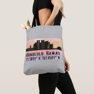Honolulu Skyline Latitude and Longitude Tote Bag