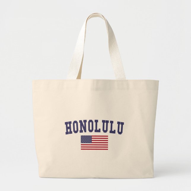 Honolulu US Flag Large Tote Bag (Front)
