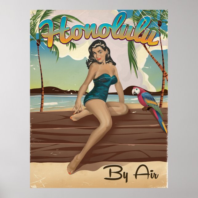 Honolulu vintage retro Travel print (Front)