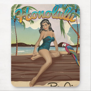 Honolulu vintage vacation Travel print Mouse Mat