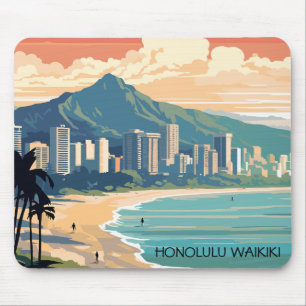 Honolulu Waikiki Beach Hawaii Panorama View Beach Mouse Mat