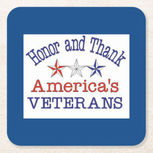 Honor and Thank American Veterans  Square Paper Coaster