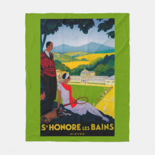 Honore Les Bains Vintage PosterEurope Fleece Blanket