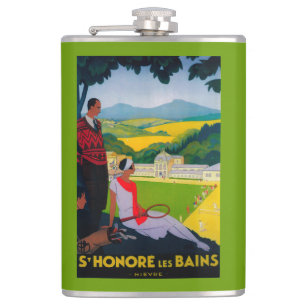 Honore Les Bains Vintage PosterEurope Hip Flask