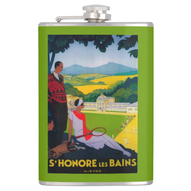 Honore Les Bains Vintage PosterEurope Hip Flask (Front)