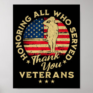 Honoring All Who Served Thank You Veterans Day  Poster