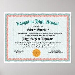 Honors High School Diploma Replica  Poster
