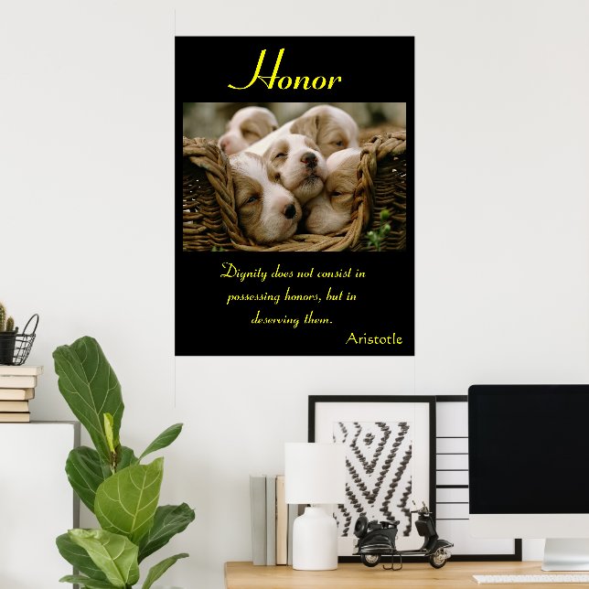 Honour Cradles Puppies in Cosy Rest Poster (Home Office)