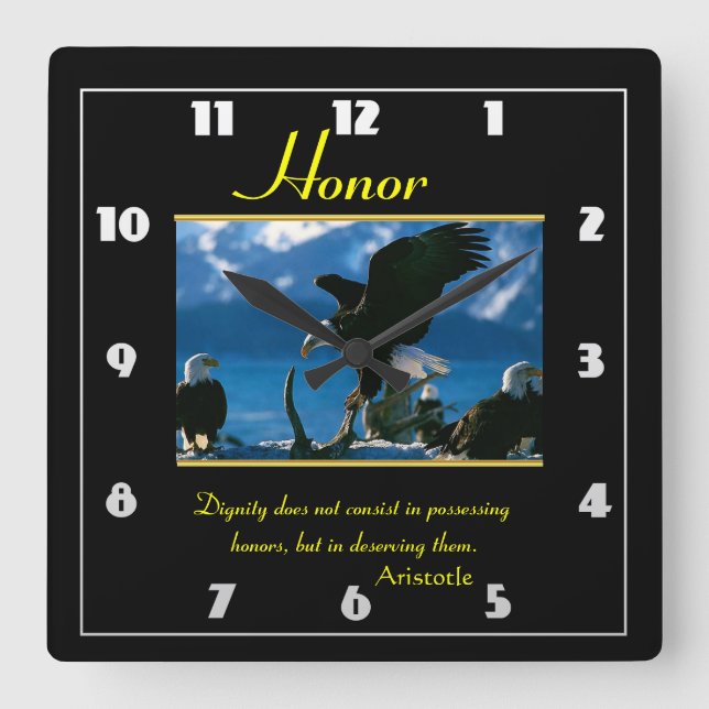 Honour eagles on the ocean shore standing   square wall clock (Front)