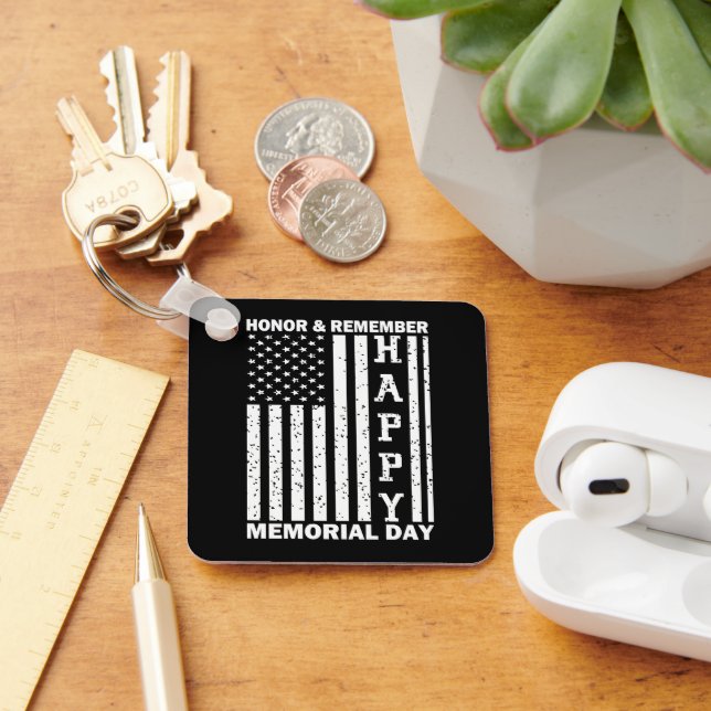 Honour Remember Happy Memorial Day Usa Flag Key Ring (Desk)