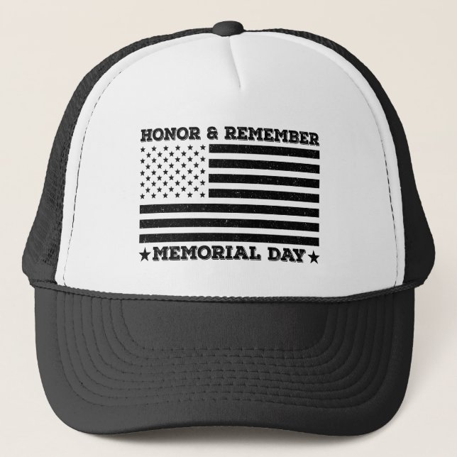 Honour Remember Memorial Day Patriotic Design Funn Trucker Hat (Front)