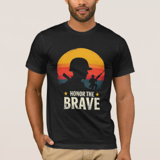 Honour The Brave Veteran Silhouette Vintage Sunset T-Shirt