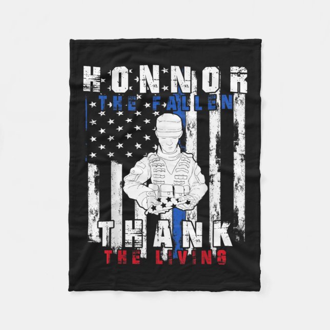 Honour The Fallen Thank The Living Us Flag Fleece Blanket (Front)