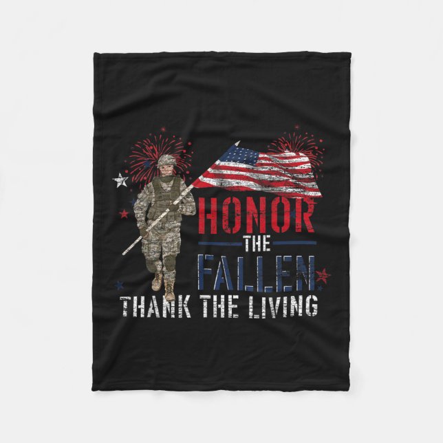 Honour The Fallen Thank The Living Us Flag Fleece Blanket (Front)