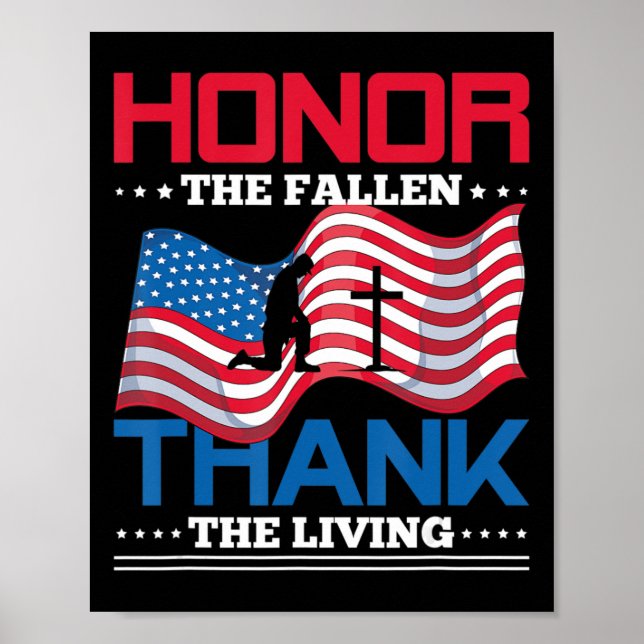Honour The Fallen Thank The Living USA Flag Memori Poster (Front)