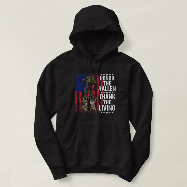 Honour The Fallen Thank The Living Veterans Day Fl Hoodie (Design Front)