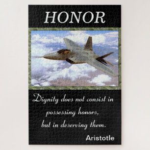Honour. with a jet fighter high above the clouds Jigsaw Puzzle
