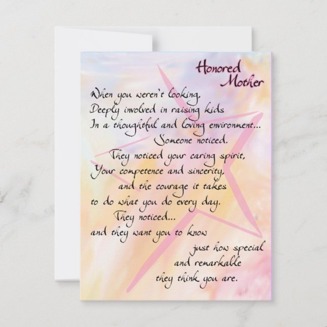 Honoured Mother Thanks and Appreciation Card (Front)