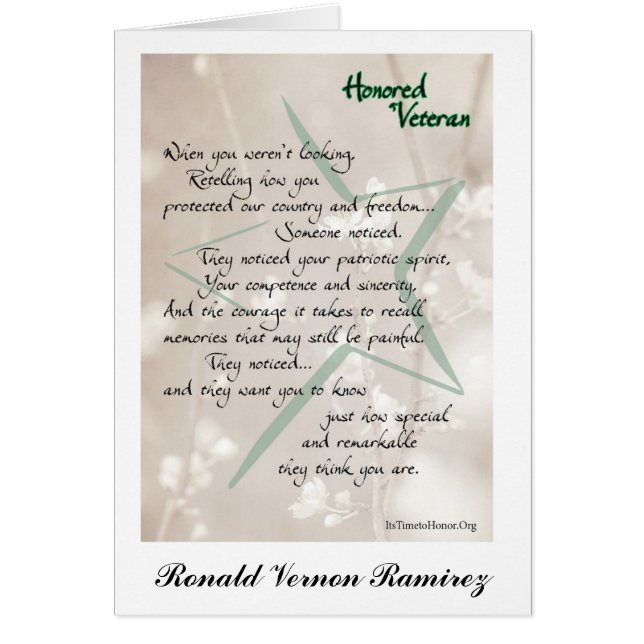Honoured Veteran Card Personalised (Front)