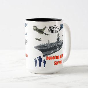 Honouring mighty military black & white Two-Tone coffee mug