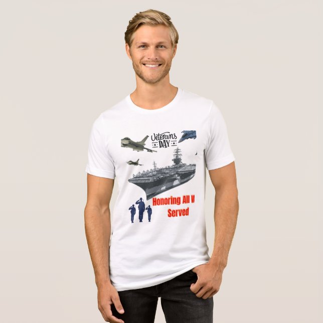 Honouring mighty military white Tri-Blend shirt (Front Full)