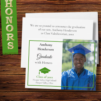 Honours Graduation Announcement Green Cap and Phot