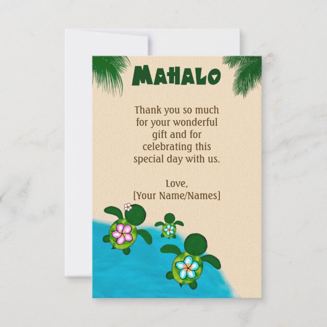 Honu Baby BOY Sea TURTLE Thank You FLAT Blue #281 Card (Front)