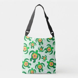 Honu Green Sea Turtles Hibiscus Flowers Crossbody Bag