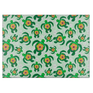 Honu Green Sea Turtles Hibiscus Flowers Cutting Board
