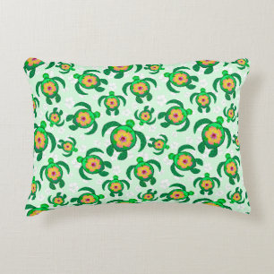 Honu Green Sea Turtles Hibiscus Flowers Decorative Cushion