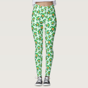 Honu Green Sea Turtles Hibiscus Flowers Leggings