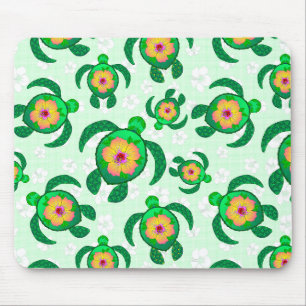 Honu Green Sea Turtles Hibiscus Flowers Mouse Mat