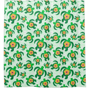 Honu Green Sea Turtles Hibiscus Flowers Shower Curtain