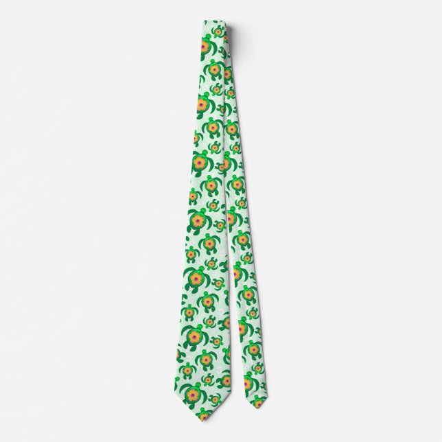 Honu Green Sea Turtles Hibiscus Flowers Tie (Front)