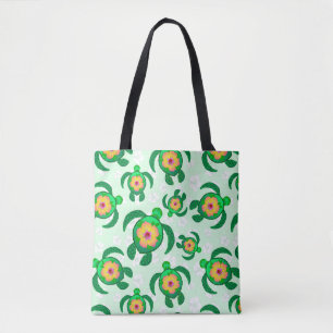 Honu Green Sea Turtles Hibiscus Flowers Tote Bag