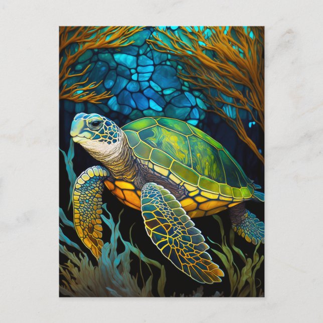 Honu Haven Stained Glass Water Postcard (Front)