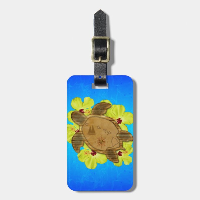 Honu Hawaiian Nautical Map Luggage Tag (Front Vertical)