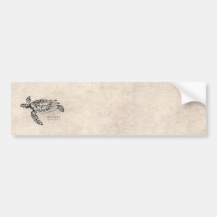 Honu Hawaiian Sea Turtle on Vintage Parchment Bumper Sticker