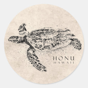 Honu Hawaiian Sea Turtle on Vintage Parchment Classic Round Sticker