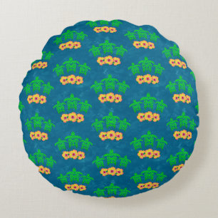 Honu Hawaiian Tribal Green Sea Turtles Round Cushion