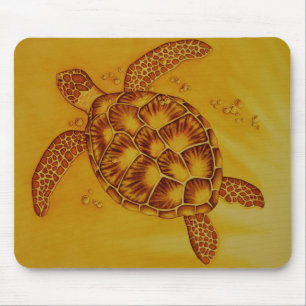 Honu in Gold Tropical Sea Turtle Mouse Pad