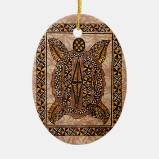 Honu Primitive Hawaiian Tattoo Tapa Ceramic Tree Decoration