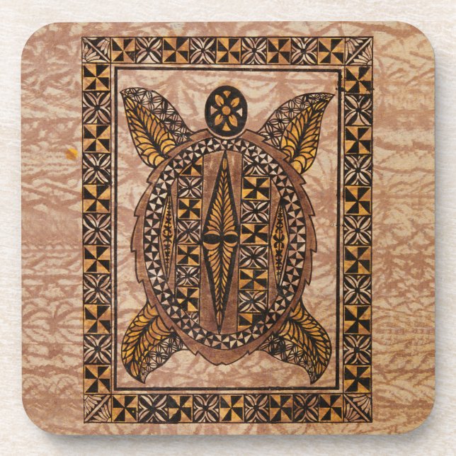 Honu Primitive Hawaiian Tattoo Tapa Coaster (Front)