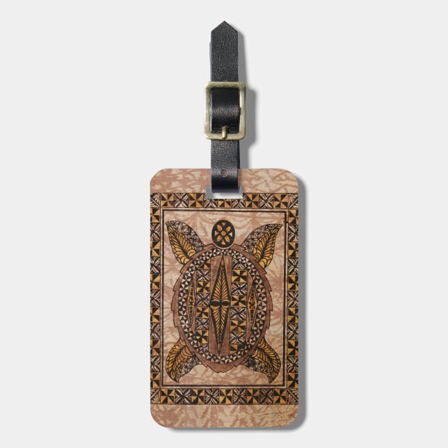 Honu Primitive Hawaiian Tattoo Tapa Luggage Tag (Front Vertical)