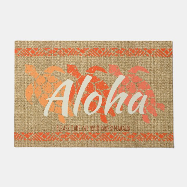 Honu Sea Triple Turtle Hawaiian Tapa Papaya Doormat (Front)
