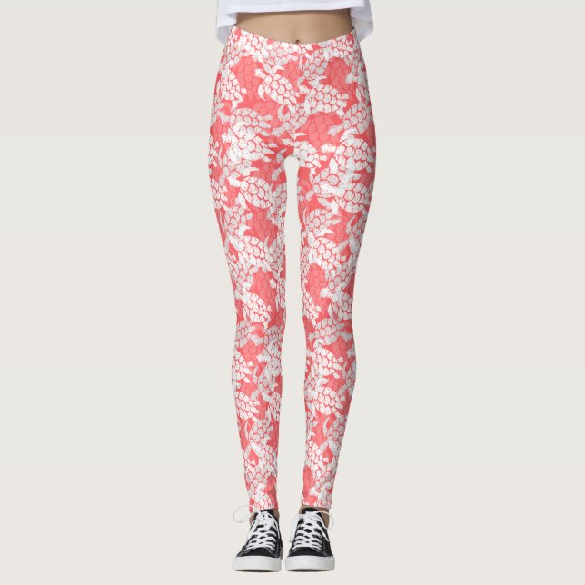 Honu Sea Turtle Hawaiian Aloha Guava Leggings (Front)