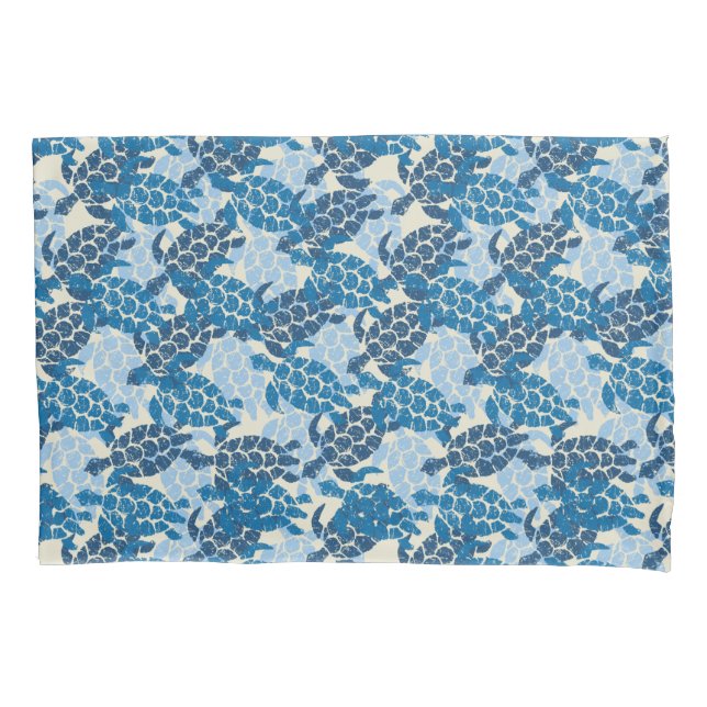 Honu Sea Turtle Hawaiian Aloha Reversible Indigo Pillowcase (Front)
